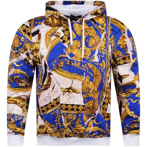 versace cornici barocco blue gold hoodie|Men's Luxury and Designer Sweatshirts & Hoodies .